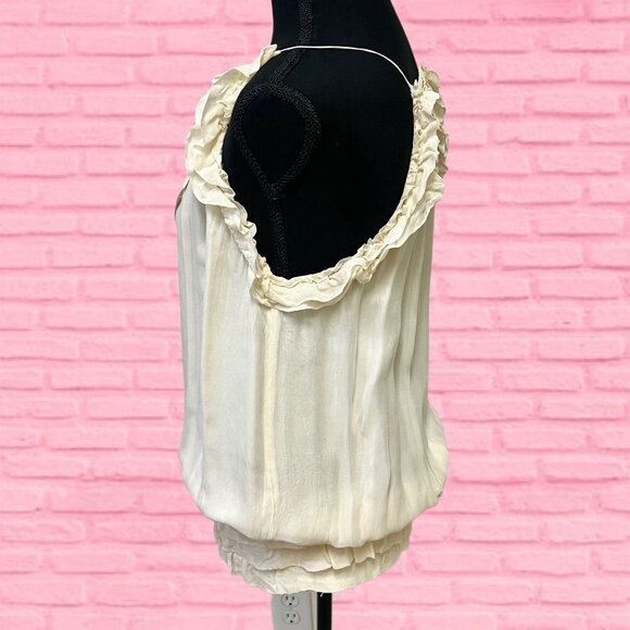 Robbi & Nikki Ruffle Sleeveless Blouse V-Neckline Smocked Hem Pullover Top Small - Picture 6 of 11